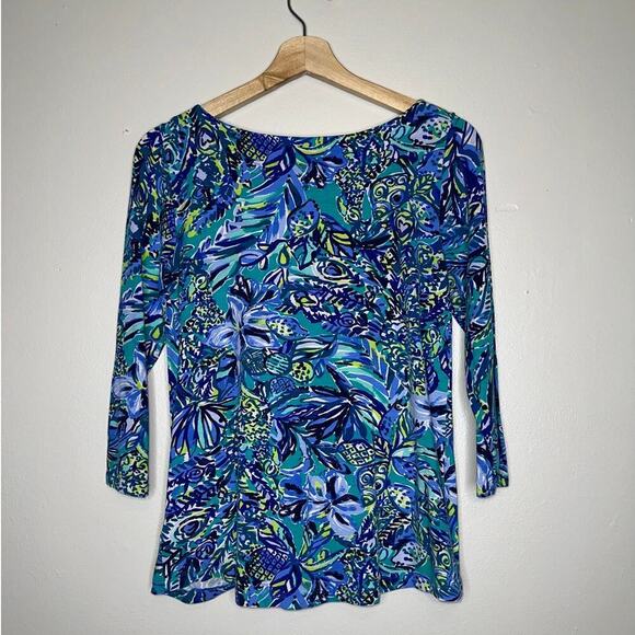 Lilly Pulitzer Maci Twist Front Top Bennet Blue Sneak a Peak Size Small Blue - Picture 8 of 8
